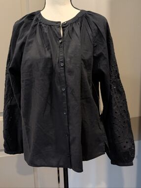Old Navy Black Button-Front Top with Eyelet Sleeves